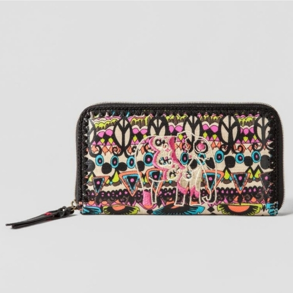 Sakroots Neon Golden Elephant Zip Around Indie Multicolor Boho Wallet - Picture 1 of 6